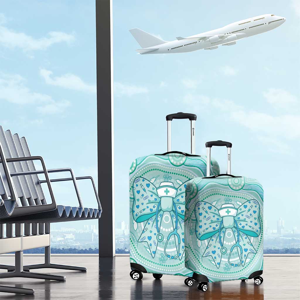 Aussie Nurse Luggage Cover Turquoise Stethoscope Coquette Bow Aboriginal Dot Art