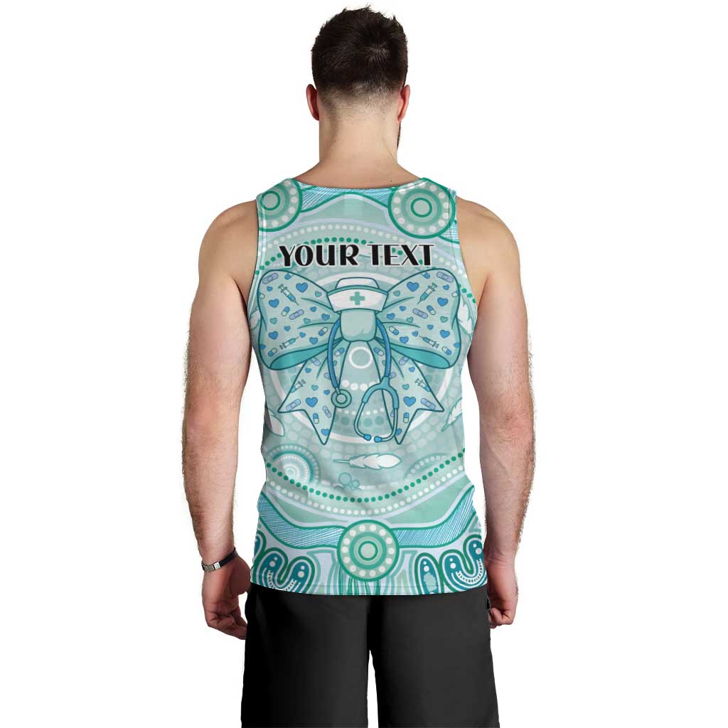 Aussie Nurse Personalised Men Tank Top Turquoise Stethoscope Coquette Bow Aboriginal Dot Art