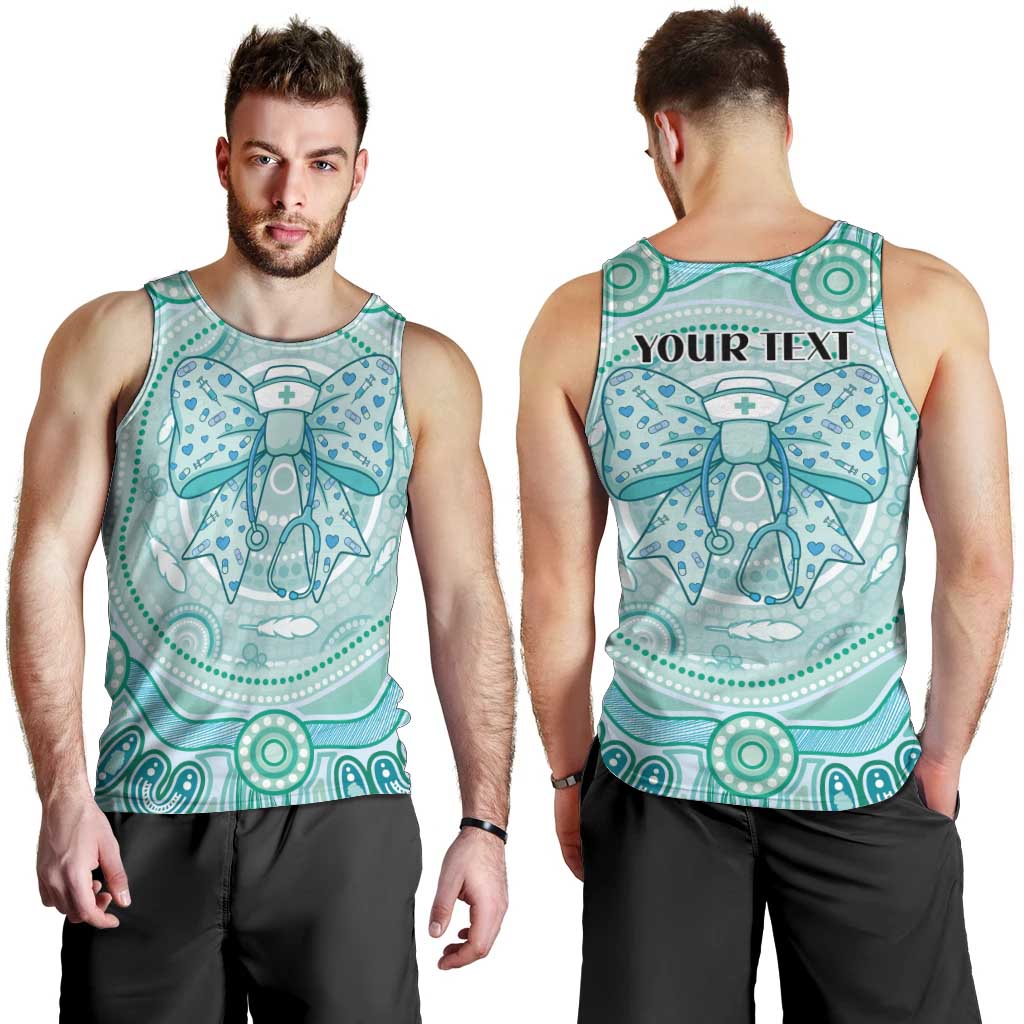 Aussie Nurse Personalised Men Tank Top Turquoise Stethoscope Coquette Bow Aboriginal Dot Art