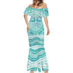 Aussie Nurse Personalised Mermaid Dress Turquoise Stethoscope Coquette Bow Aboriginal Dot Art