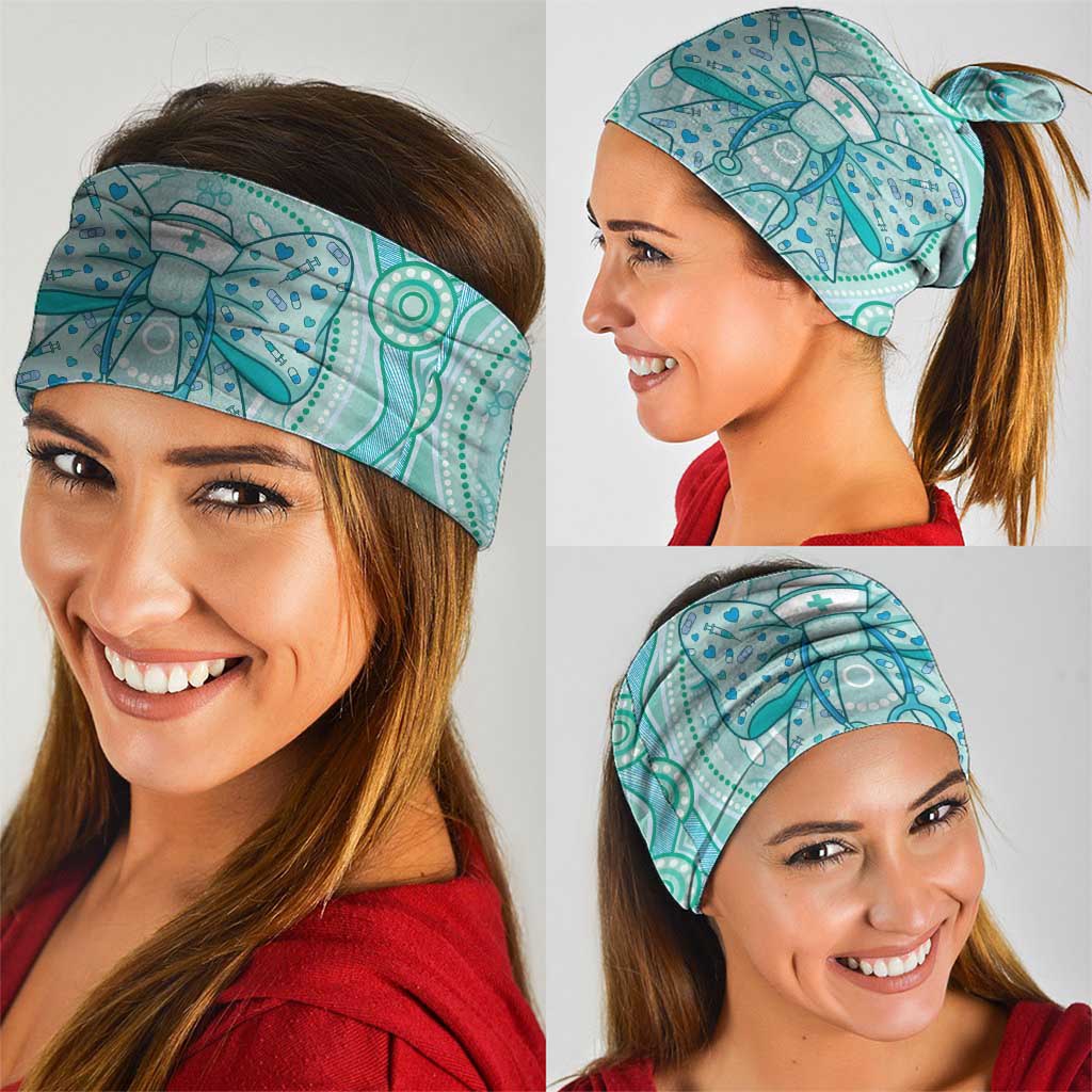 Aussie Nurse Neck Gaiter Turquoise Stethoscope Coquette Bow Aboriginal Dot Art