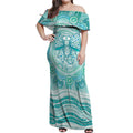 Aussie Nurse Personalised Off Shoulder Maxi Dress Turquoise Stethoscope Coquette Bow Aboriginal Dot Art