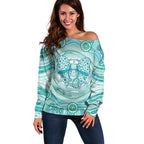 Aussie Nurse Personalised Off Shoulder Sweater Turquoise Stethoscope Coquette Bow Aboriginal Dot Art