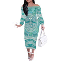 Aussie Nurse Personalised Off The Shoulder Long Sleeve Dress Turquoise Stethoscope Coquette Bow Aboriginal Dot Art