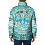 Aussie Nurse Personalised Padded Jacket Turquoise Stethoscope Coquette Bow Aboriginal Dot Art