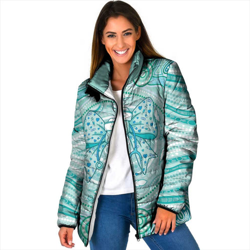 Aussie Nurse Personalised Padded Jacket Turquoise Stethoscope Coquette Bow Aboriginal Dot Art