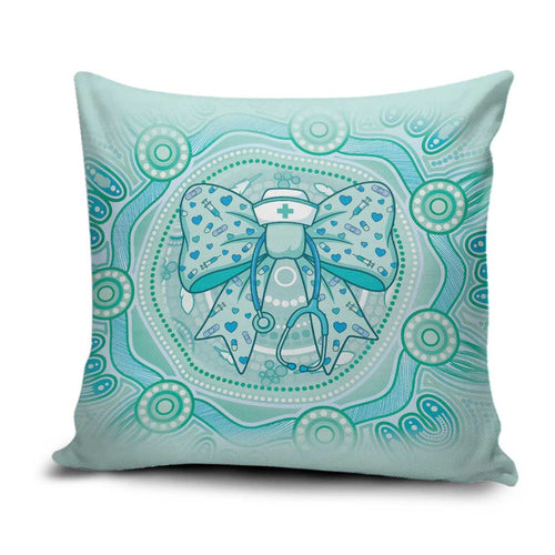 Aussie Nurse Pillow Cover Turquoise Stethoscope Coquette Bow Aboriginal Dot Art