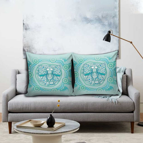 Aussie Nurse Pillow Cover Turquoise Stethoscope Coquette Bow Aboriginal Dot Art
