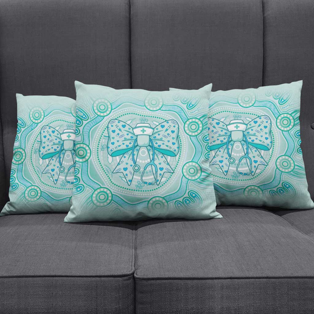 Aussie Nurse Pillow Cover Turquoise Stethoscope Coquette Bow Aboriginal Dot Art