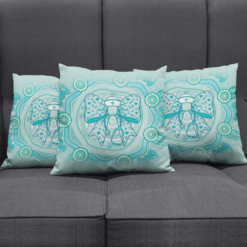 Aussie Nurse Pillow Cover Turquoise Stethoscope Coquette Bow Aboriginal Dot Art