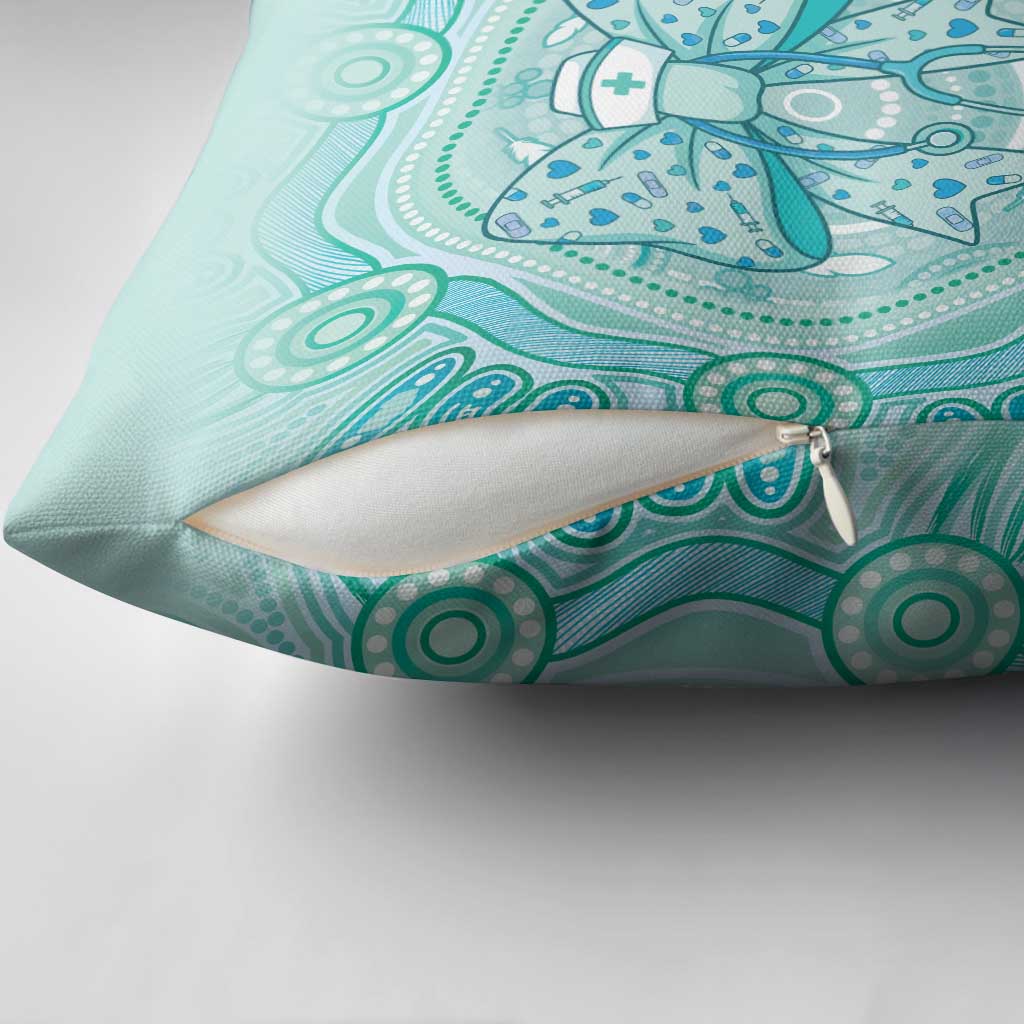 Aussie Nurse Pillow Cover Turquoise Stethoscope Coquette Bow Aboriginal Dot Art