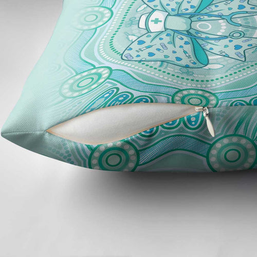 Aussie Nurse Pillow Cover Turquoise Stethoscope Coquette Bow Aboriginal Dot Art