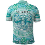 Aussie Nurse Personalised Polo Shirt Turquoise Stethoscope Coquette Bow Aboriginal Dot Art