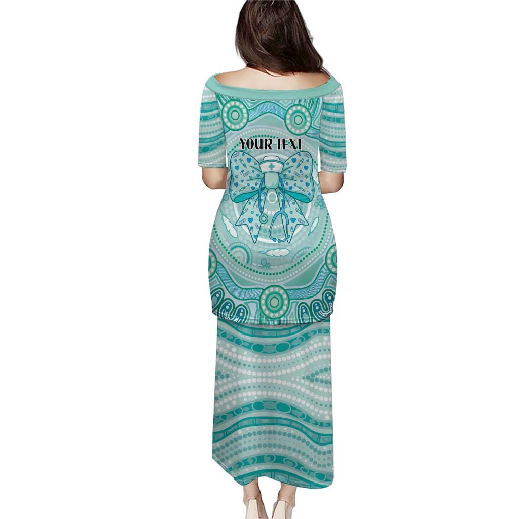 Aussie Nurse Personalised Puletasi Turquoise Stethoscope Coquette Bow Aboriginal Dot Art