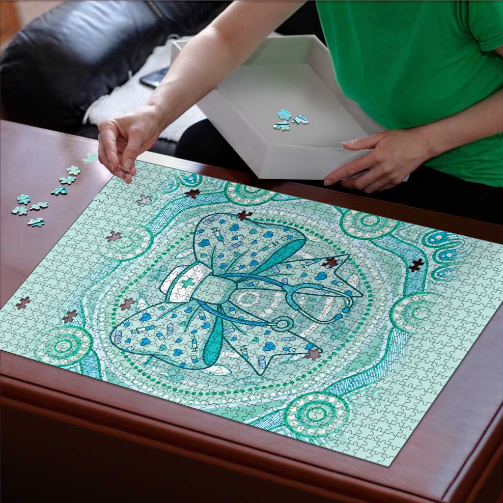 Aussie Nurse Puzzle Turquoise Stethoscope Coquette Bow Aboriginal Dot Art