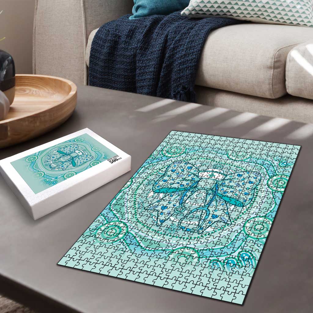 Aussie Nurse Puzzle Turquoise Stethoscope Coquette Bow Aboriginal Dot Art