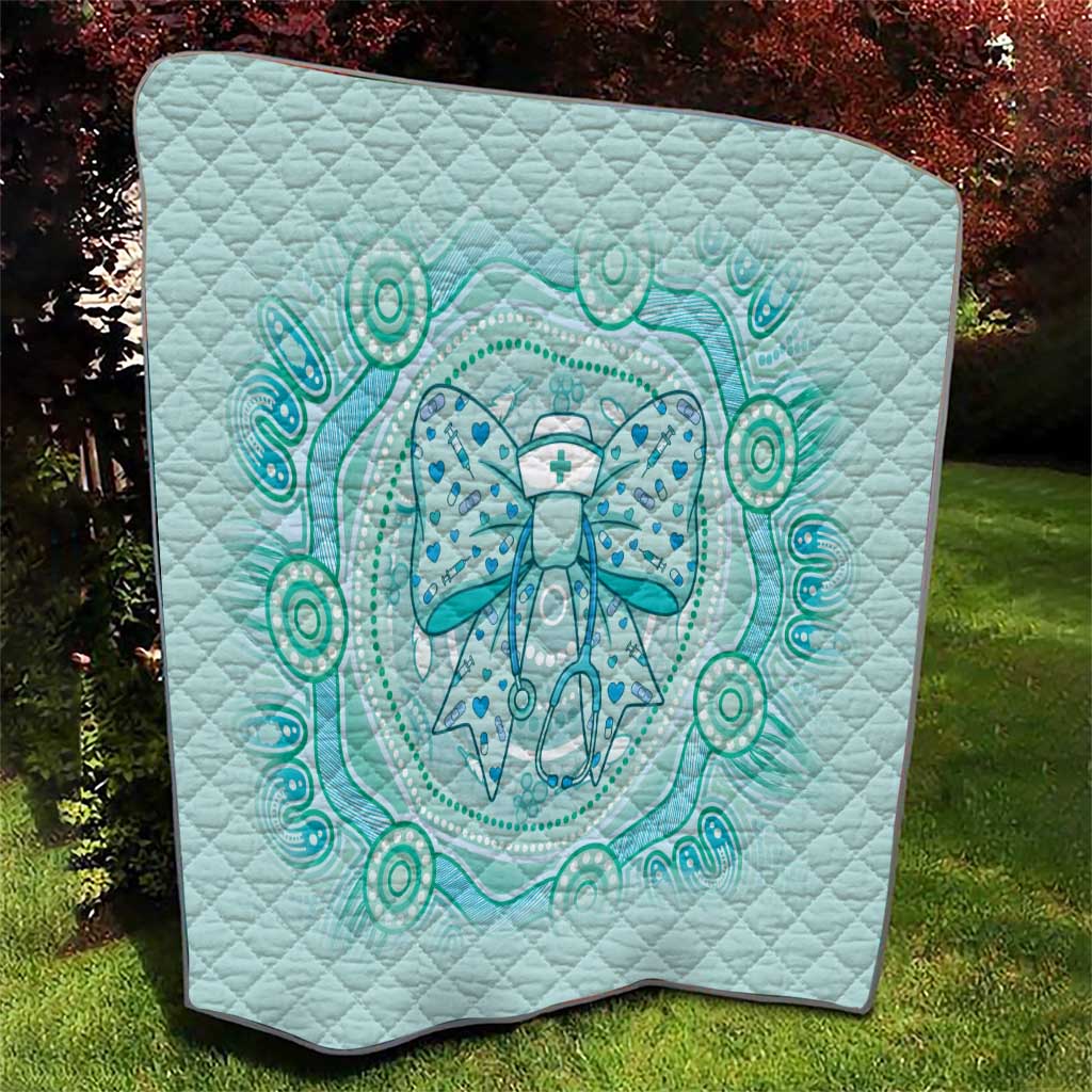 Aussie Nurse Quilt Turquoise Stethoscope Coquette Bow Aboriginal Dot Art