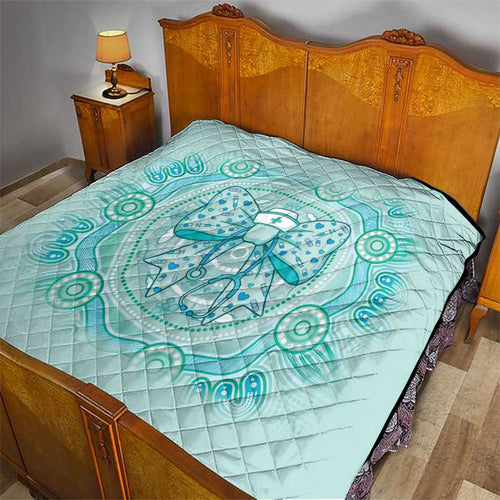 Aussie Nurse Quilt Turquoise Stethoscope Coquette Bow Aboriginal Dot Art