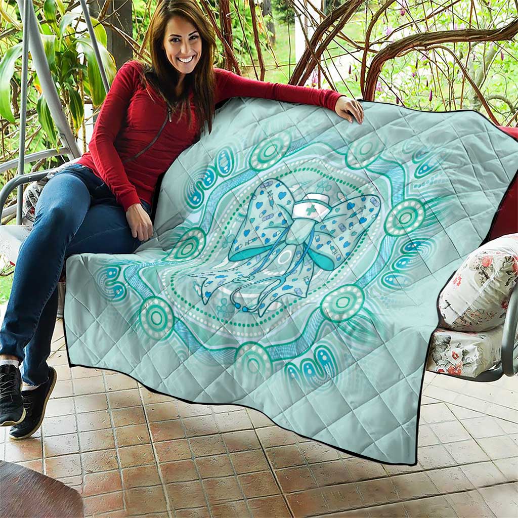 Aussie Nurse Quilt Turquoise Stethoscope Coquette Bow Aboriginal Dot Art