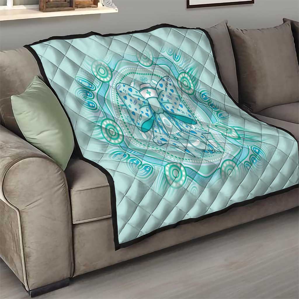 Aussie Nurse Quilt Turquoise Stethoscope Coquette Bow Aboriginal Dot Art