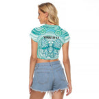 Aussie Nurse Personalised Raglan Cropped T Shirt Turquoise Stethoscope Coquette Bow Aboriginal Dot Art