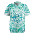 Aussie Nurse Personalised Rugby Jersey Turquoise Stethoscope Coquette Bow Aboriginal Dot Art