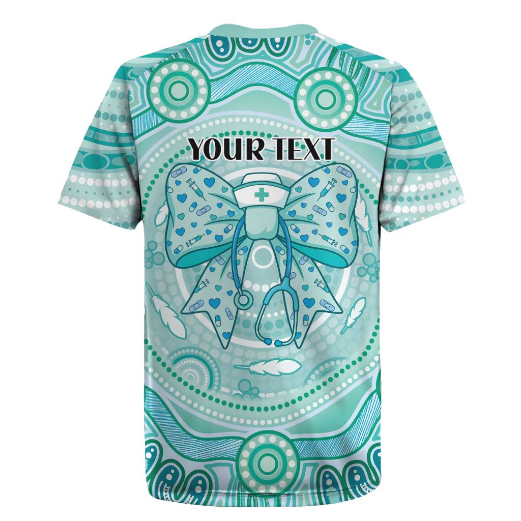 Aussie Nurse Personalised Rugby Jersey Turquoise Stethoscope Coquette Bow Aboriginal Dot Art