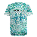 Aussie Nurse Personalised Rugby Jersey Turquoise Stethoscope Coquette Bow Aboriginal Dot Art