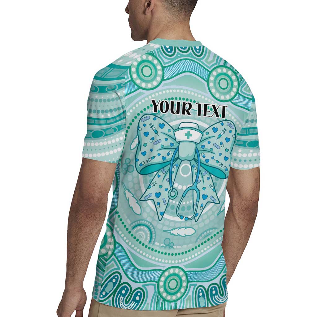Aussie Nurse Personalised Rugby Jersey Turquoise Stethoscope Coquette Bow Aboriginal Dot Art