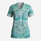 Aussie Nurse Personalised Scrub Top Turquoise Stethoscope Coquette Bow Aboriginal Dot Art