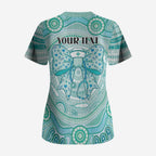 Aussie Nurse Personalised Scrub Top Turquoise Stethoscope Coquette Bow Aboriginal Dot Art
