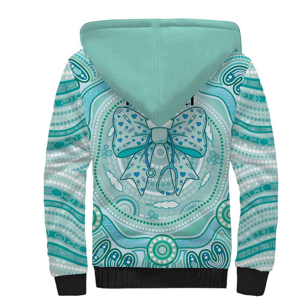 Aussie Nurse Personalised Sherpa Hoodie Turquoise Stethoscope Coquette Bow Aboriginal Dot Art