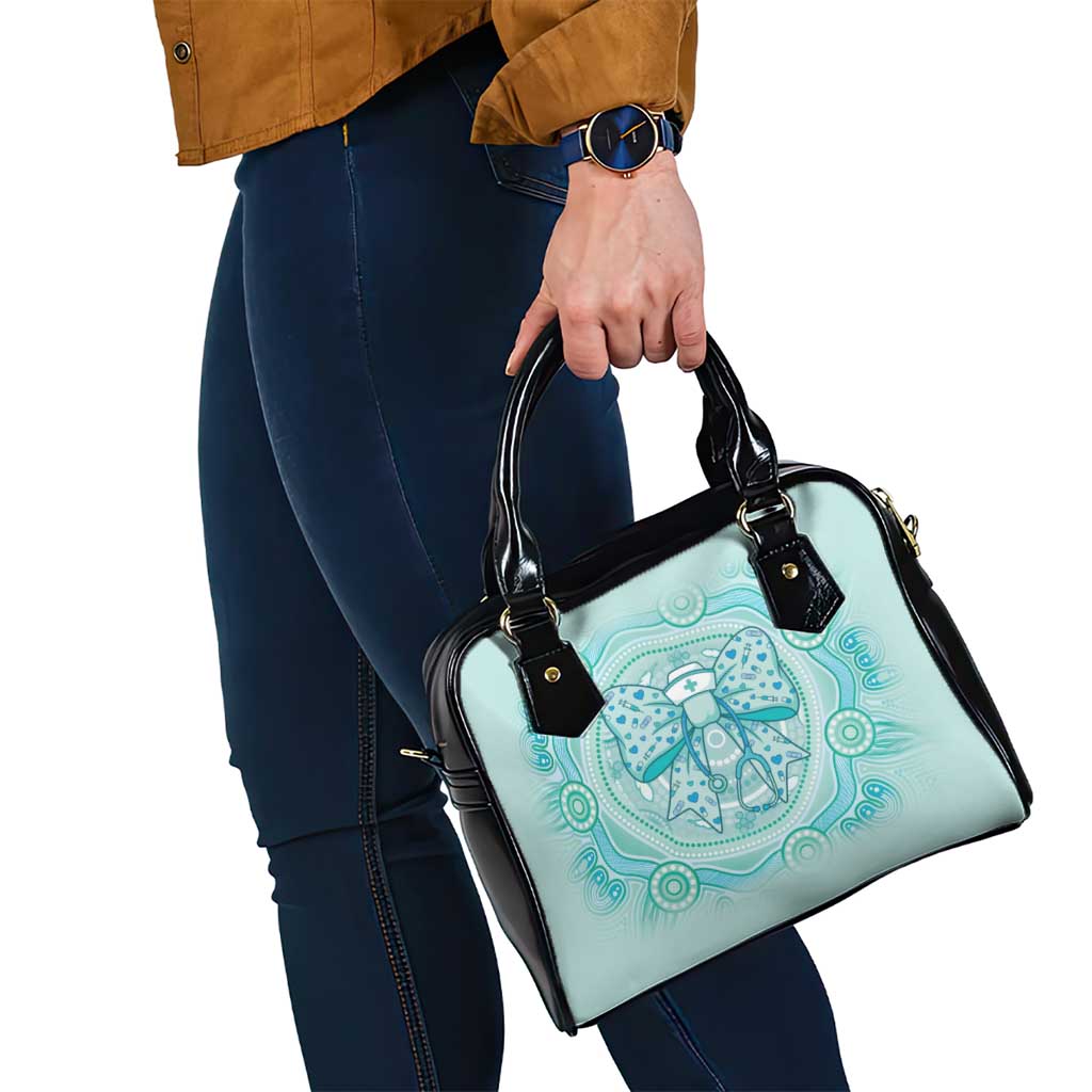 Aussie Nurse Shoulder Handbag Turquoise Stethoscope Coquette Bow Aboriginal Dot Art