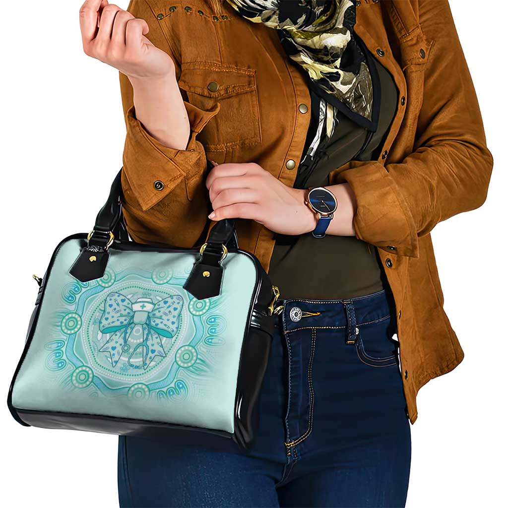 Aussie Nurse Shoulder Handbag Turquoise Stethoscope Coquette Bow Aboriginal Dot Art