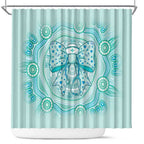 Aussie Nurse Shower Curtain Turquoise Stethoscope Coquette Bow Aboriginal Dot Art