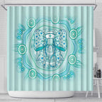 Aussie Nurse Shower Curtain Turquoise Stethoscope Coquette Bow Aboriginal Dot Art