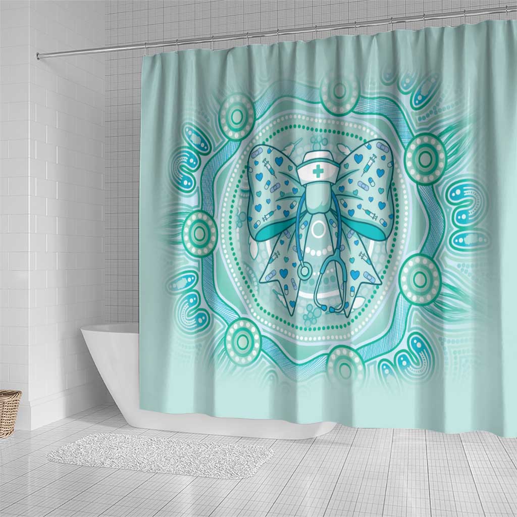 Aussie Nurse Shower Curtain Turquoise Stethoscope Coquette Bow Aboriginal Dot Art
