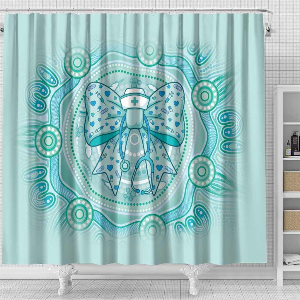 Aussie Nurse Shower Curtain Turquoise Stethoscope Coquette Bow Aboriginal Dot Art