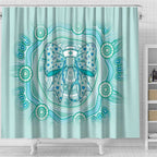 Aussie Nurse Shower Curtain Turquoise Stethoscope Coquette Bow Aboriginal Dot Art