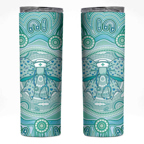 Aussie Nurse Personalised Skinny Tumbler Turquoise Stethoscope Coquette Bow Aboriginal Dot Art