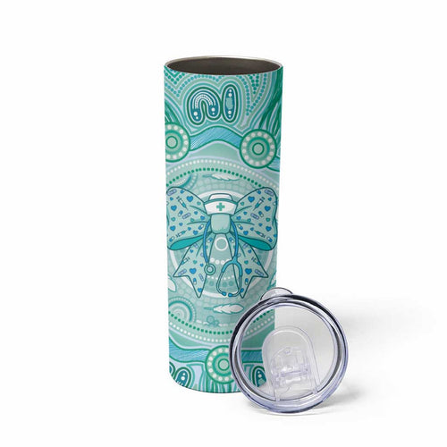 Aussie Nurse Personalised Skinny Tumbler Turquoise Stethoscope Coquette Bow Aboriginal Dot Art