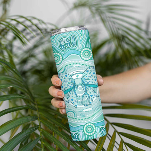 Aussie Nurse Personalised Skinny Tumbler Turquoise Stethoscope Coquette Bow Aboriginal Dot Art
