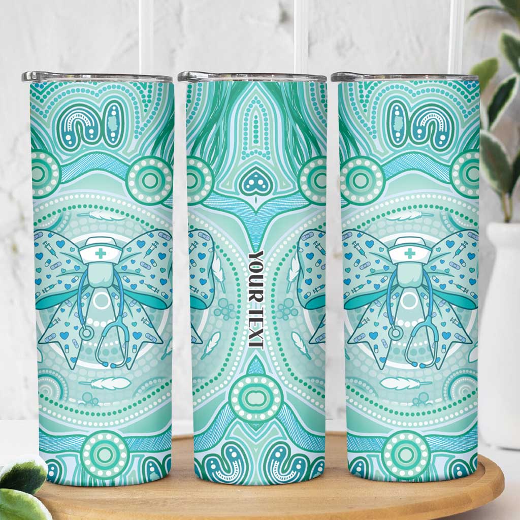 Aussie Nurse Personalised Skinny Tumbler Turquoise Stethoscope Coquette Bow Aboriginal Dot Art