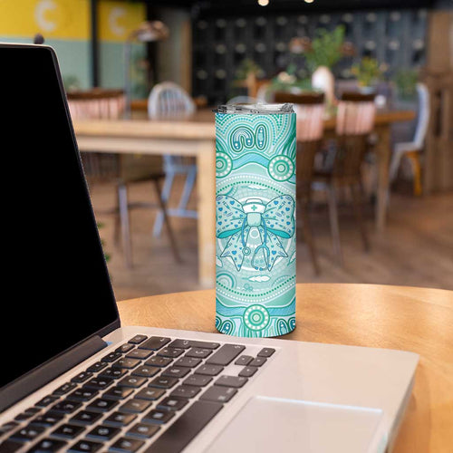 Aussie Nurse Personalised Skinny Tumbler Turquoise Stethoscope Coquette Bow Aboriginal Dot Art