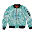 Aussie Nurse Personalised Sleeve Zip Bomber Jacket Turquoise Stethoscope Coquette Bow Aboriginal Dot Art