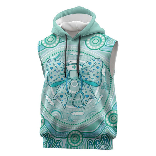 Aussie Nurse Personalised Sleeveless Hoodie Turquoise Stethoscope Coquette Bow Aboriginal Dot Art