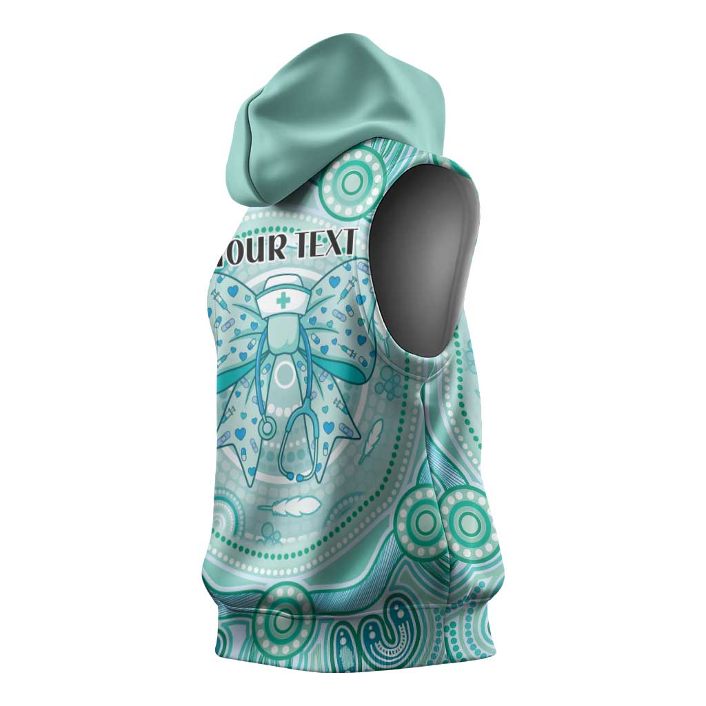 Aussie Nurse Personalised Sleeveless Hoodie Turquoise Stethoscope Coquette Bow Aboriginal Dot Art