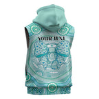 Aussie Nurse Personalised Sleeveless Zip Hoodie Turquoise Stethoscope Coquette Bow Aboriginal Dot Art