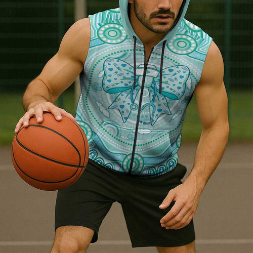 Aussie Nurse Personalised Sleeveless Zip Hoodie Turquoise Stethoscope Coquette Bow Aboriginal Dot Art