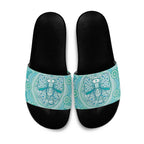 Aussie Nurse Slide Sandals Turquoise Stethoscope Coquette Bow Aboriginal Dot Art